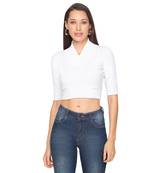 White Knitted Cotton Lycra Readymade Stretchable Saree Blouse