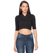 Black Knitted Cotton Lycra Readymade Stretchable Saree Blouse