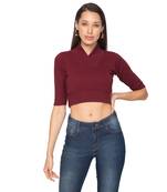 Maroon Knitted Cotton Lycra Readymade Stretchable Saree Blouse