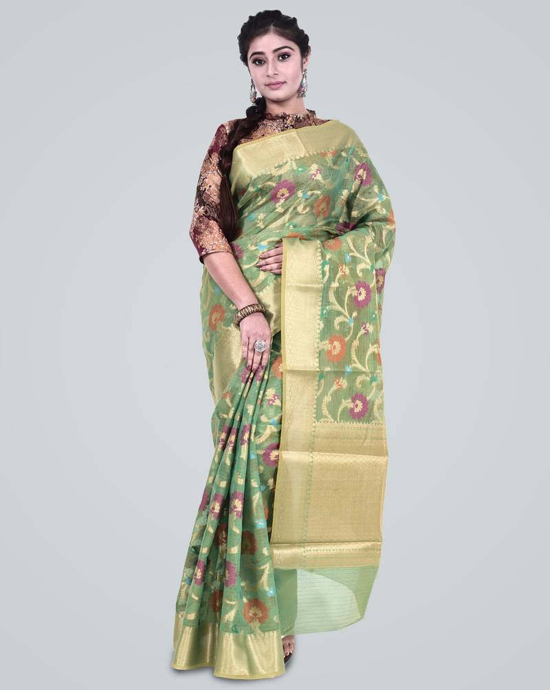 Cotton Silk Banrasi Meena Floral Jaal Saree