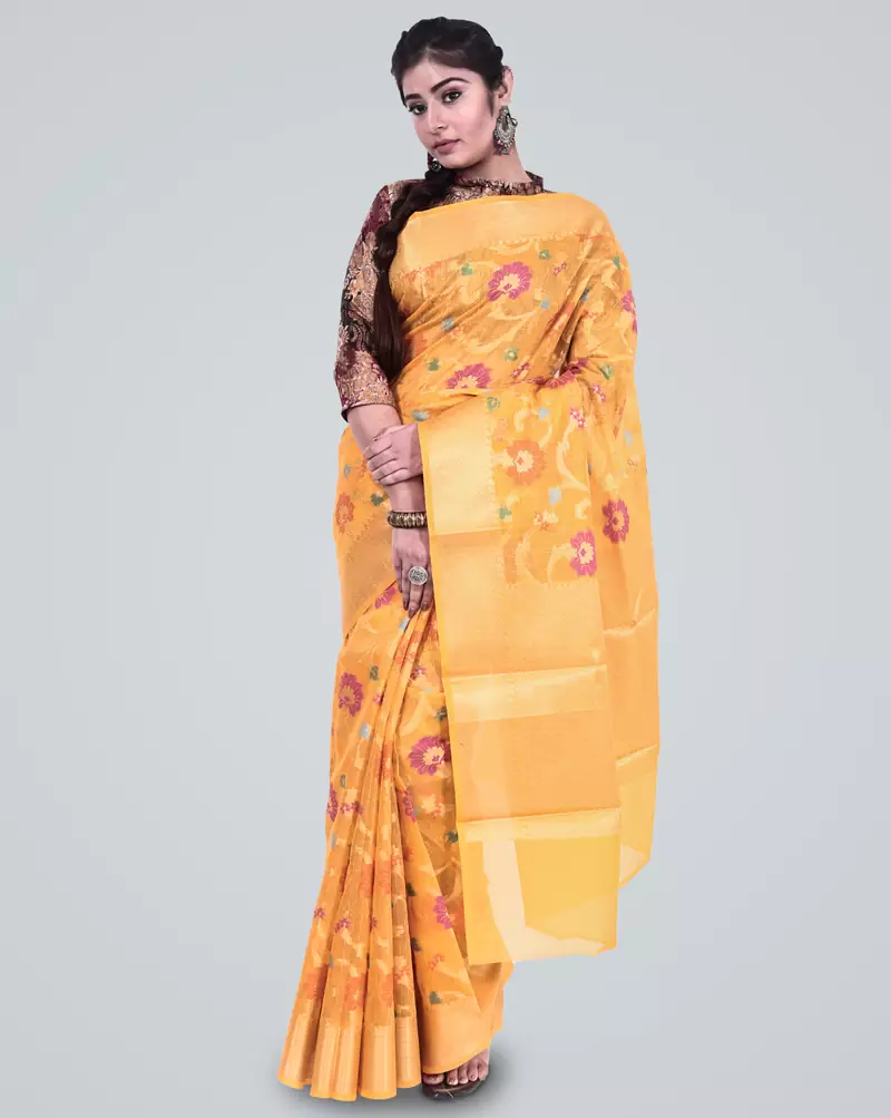 Cotton Silk Banrasi Meena Floral Jaal Saree