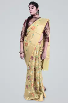 Cotton Silk Banrasi Meena Floral Jaal Saree