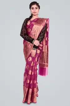 Organza Silk Banarasi Meena Skirt Zari Woven Saree