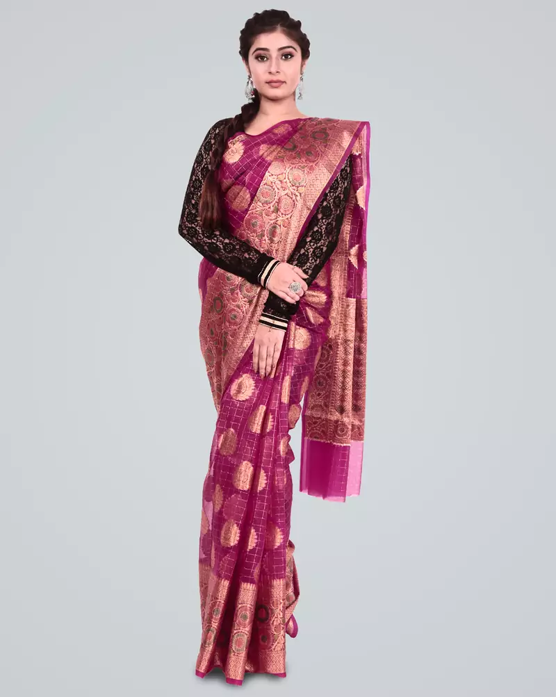 Organza Silk Banarasi Meena Skirt Zari Woven Saree