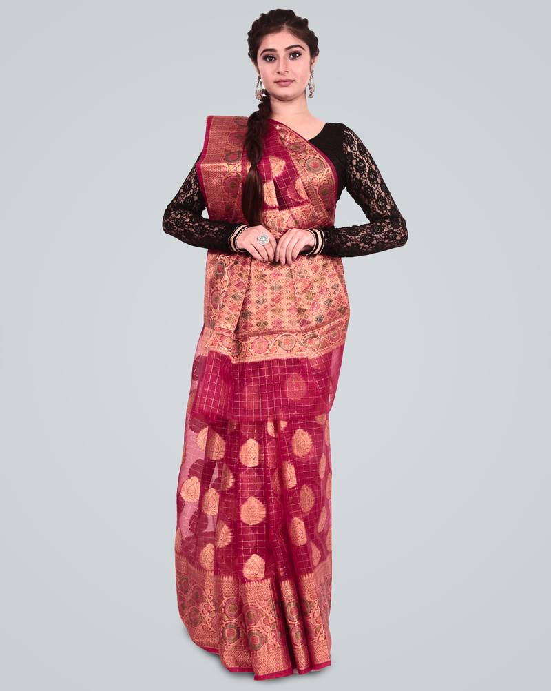 Organza Silk Banarasi Meena Skirt Zari Woven Saree