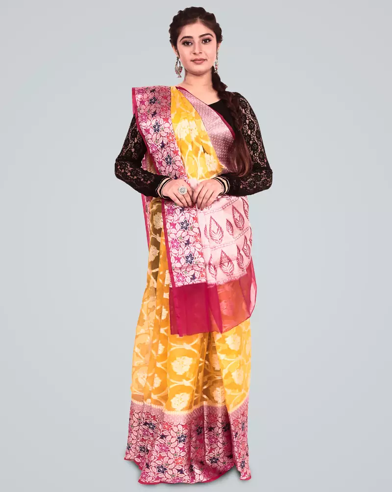 Organza Silk banarasi Meena Skirt Border Saree