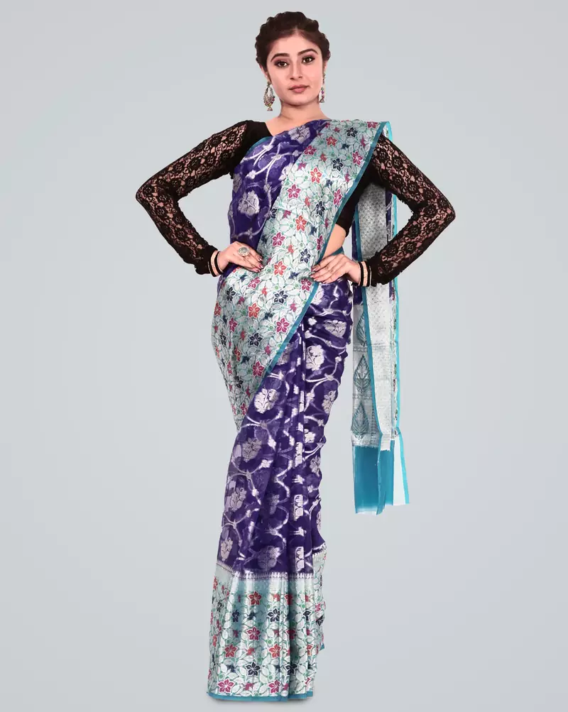 Organza Silk banarasi Meena Skirt Border Saree
