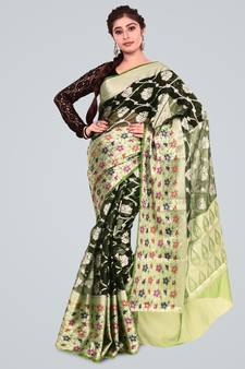 Organza Silk banarasi Meena Skirt Border Saree