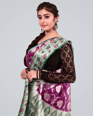 Organza Silk banarasi Meena Skirt Border Saree 3