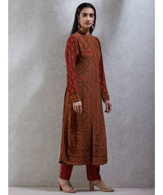 Band Collar Full Sleeves Printed Kurta With Pant and Dupatta 4