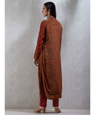 Band Collar Full Sleeves Printed Kurta With Pant and Dupatta 5