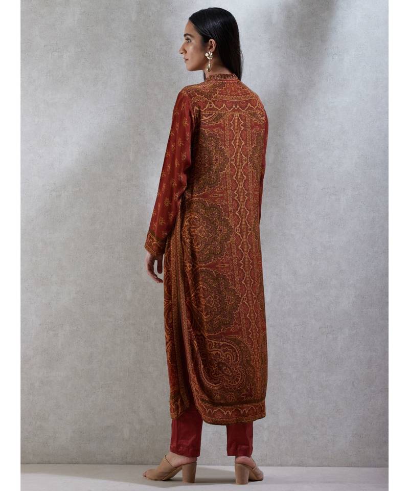 Band Collar Full Sleeves Printed Kurta With Pant and Dupatta