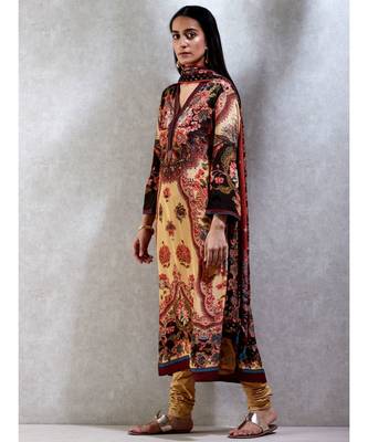 Band Collar Full Sleeves Kurta with Churidar and Dupatta 2
