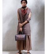 Brown & Beige Dabbu Print Kurta With Trouser And Scarf