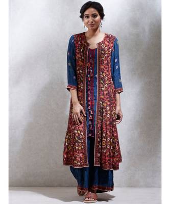 Round Neck 3/4 Sleeves  Kurta With Jacket & Trousers 1