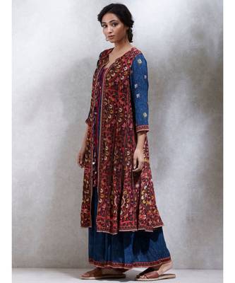 Round Neck 3/4 Sleeves  Kurta With Jacket & Trousers 3