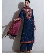 V-Neck with Placket 3/4 Sleeves Kurta With Pant And Dupatta