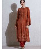 Boat Neck Flared Sleeves Kurta With Pant