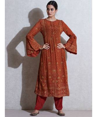 Boat Neck Flared Sleeves Kurta With Pant 2