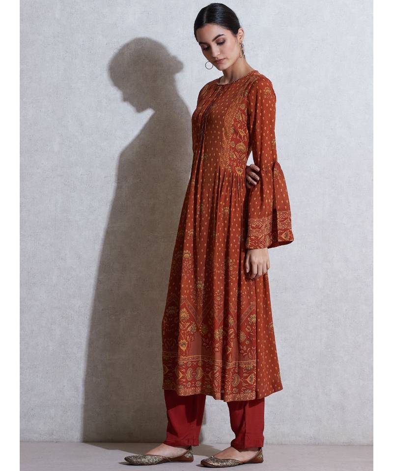 Boat Neck Flared Sleeves Kurta With Pant
