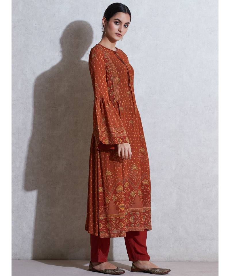 Boat Neck Flared Sleeves Kurta With Pant