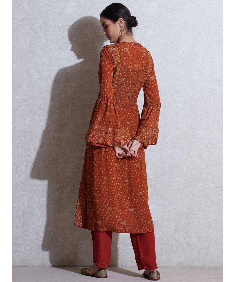 Boat Neck Flared Sleeves Kurta With Pant Label Ritu Kumar 3435480