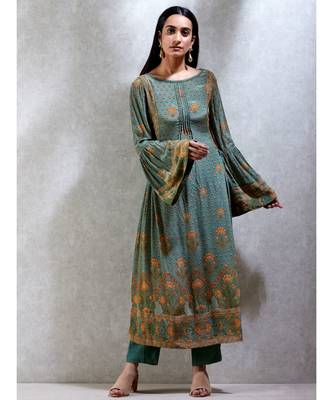 Boat Neck Flared Sleeves Kurta With Pant 1