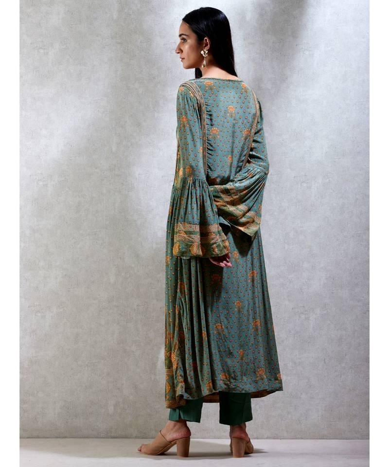 Boat Neck Flared Sleeves Kurta With Pant