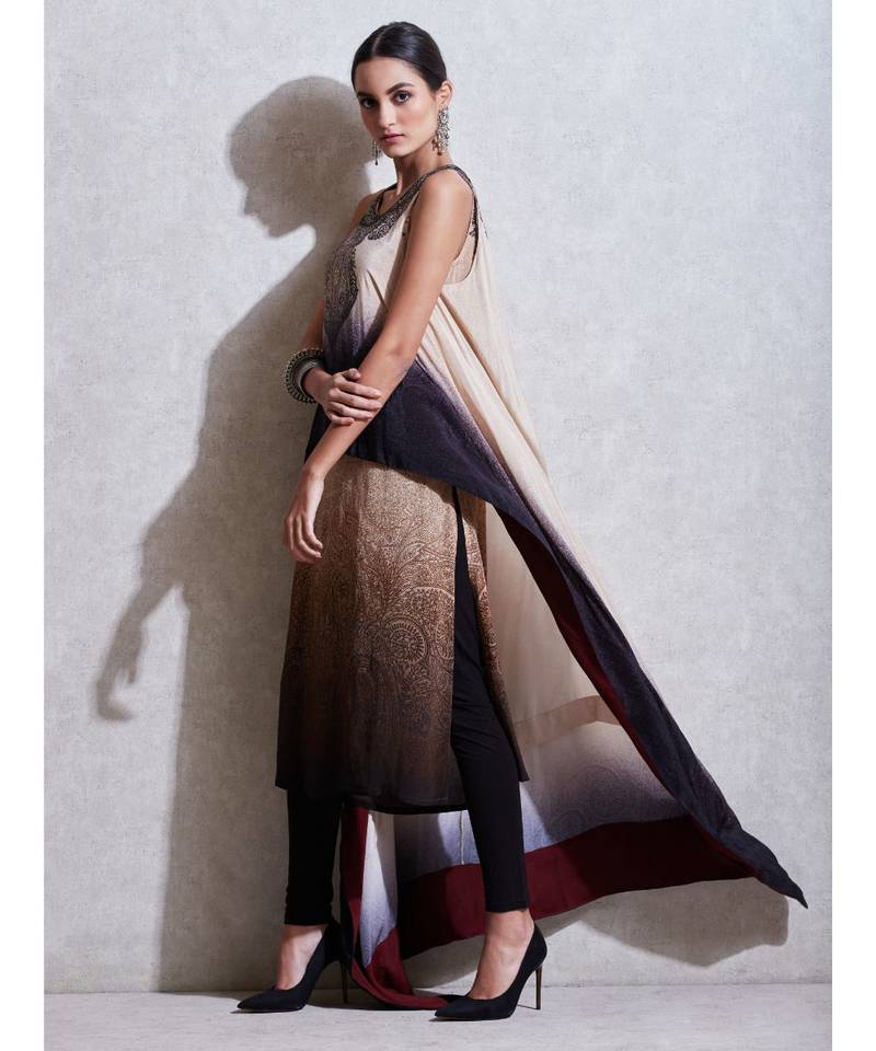 Round Neck Cape With Inner And Churidar