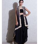 Band Collar Sleeveless Cape With Inner And Trouser