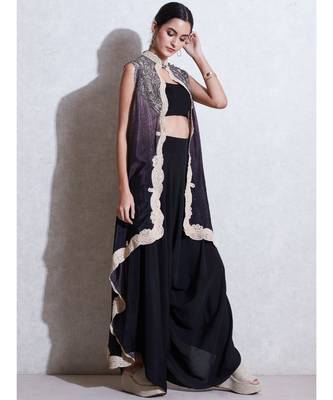Band Collar Sleeveless Cape With Inner And Trouser 4