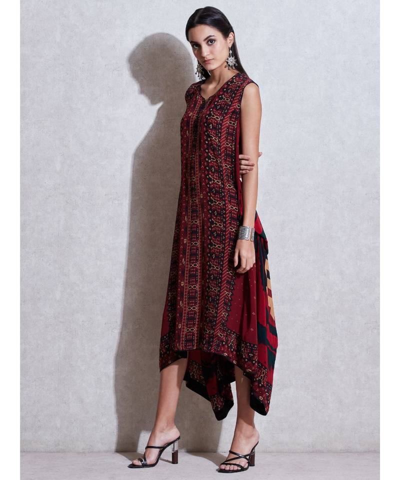 V Neck Sleeveless Printed Kurti