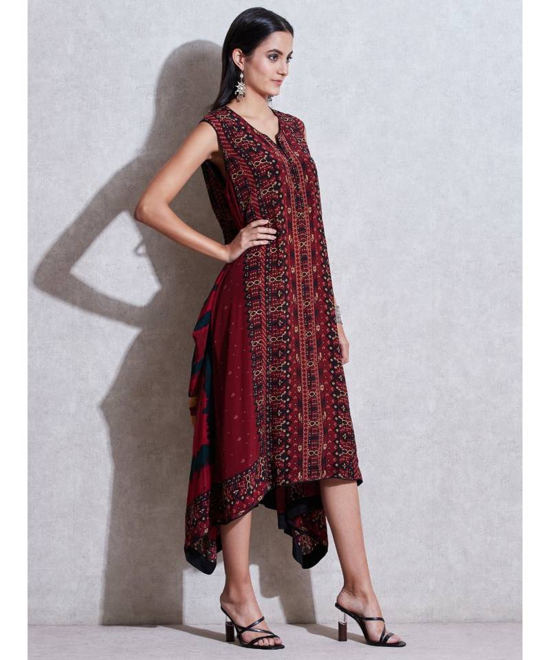 V Neck Sleeveless Printed Kurti