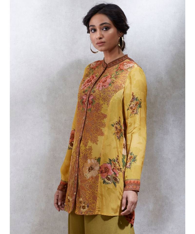 Full Sleeve Band Collar Printed Kurta