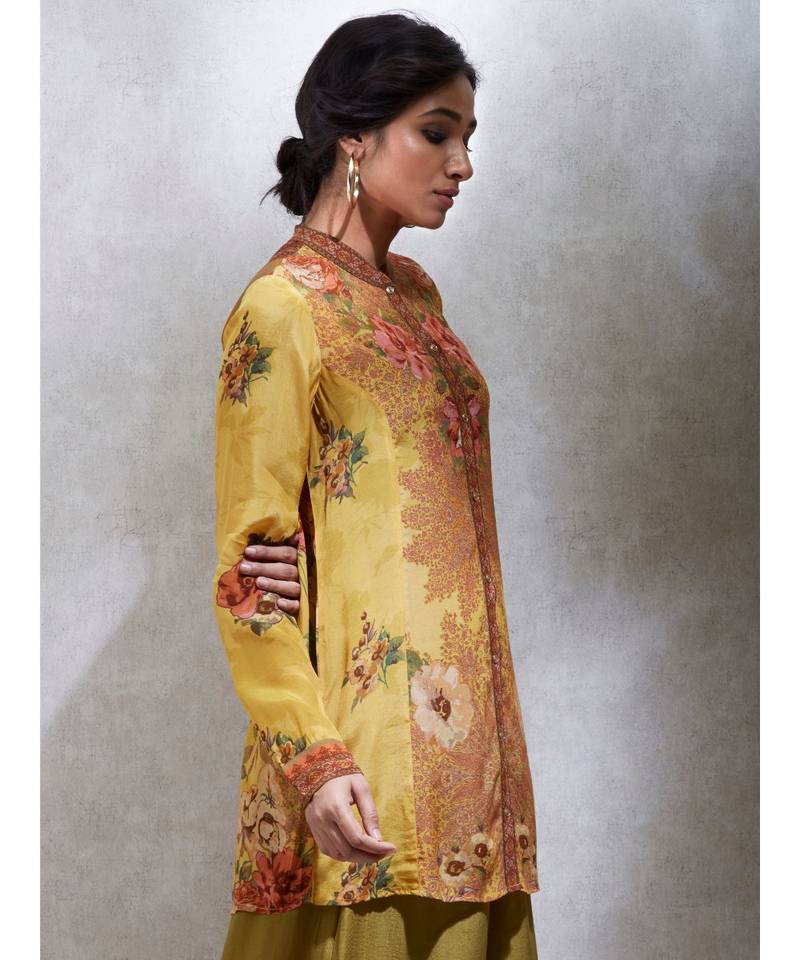 Full Sleeve Band Collar Printed Kurta