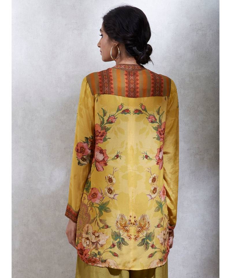 Full Sleeve Band Collar Printed Kurta