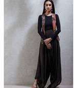 Round Neck Full Sleeves Beads/Seqns-Hand Emb Jacket With Jersey Top And Japanese Pant