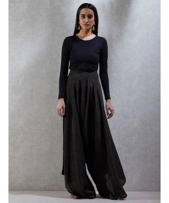 Round Neck Full Sleeves Beads/Seqns-Hand Emb Jacket With Jersey Top And Japanese Pant 2