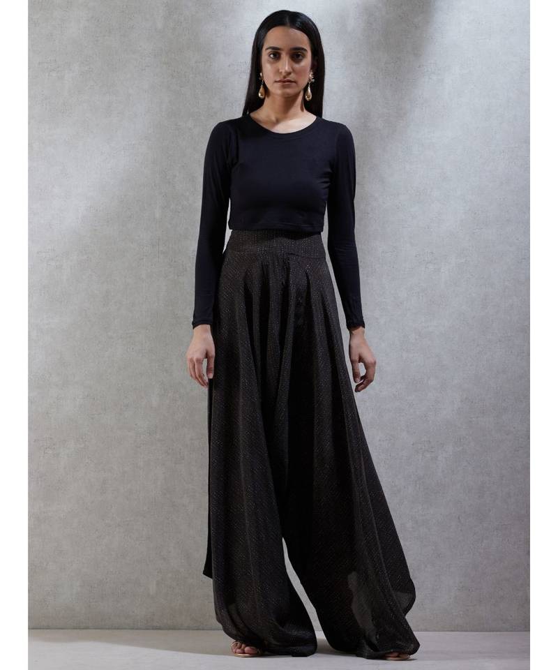 Round Neck Full Sleeves Beads/Seqns-Hand Emb Jacket With Jersey Top And Japanese Pant