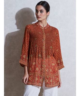 Band Collar Full Sleeves Floral Print Kurti 2