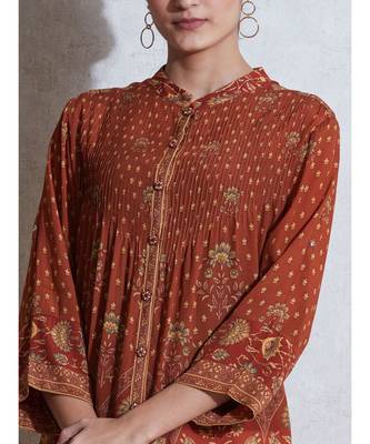 Band Collar Full Sleeves Floral Print Kurti 5