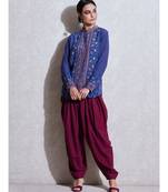 Band Collar Full Sleeves Blue & Pink Kurti