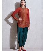 Band Collar Full Sleeves Rust & Beige Kurti