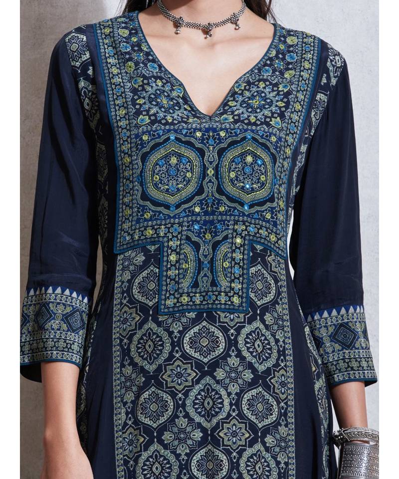 V Neck 3/4 Sleeves Kurta With Churidar & Dupatta