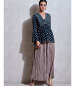 V Neck Flounce Sleeves Geometric Floral Kurti