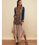 Band Collar Full Sleeves Navy/Multi Floral/Tropical Kurti