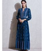 Navy Blue Printed Kurta Dress