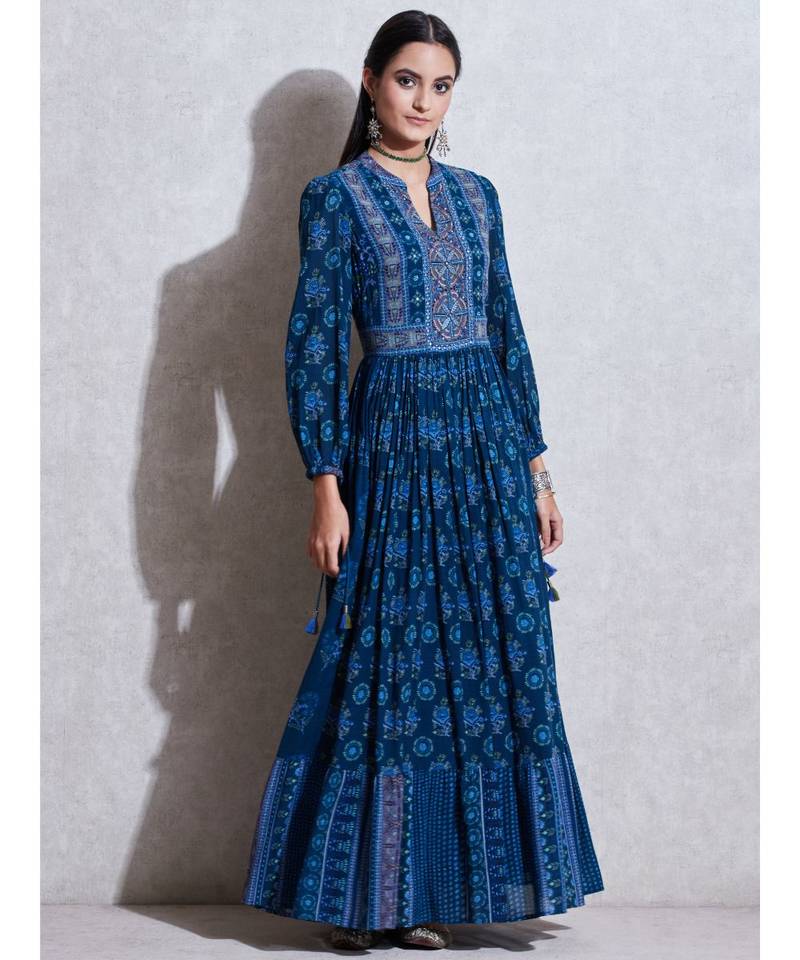 Navy Blue Printed Kurta Dress