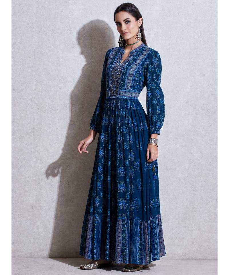 Navy Blue Printed Kurta Dress