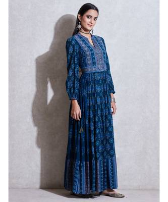 Navy Blue Printed Kurta Dress 4